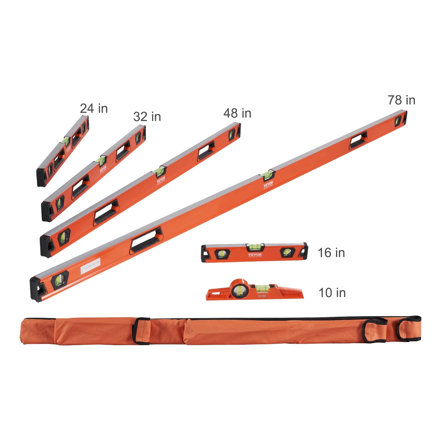 VEVOR Magnetic Torpedo Level 48/24/16/10 in Mechanical Level Set Bubble Vials Ruler for 45/90/180 Degree Aluminum Alloy Leveler