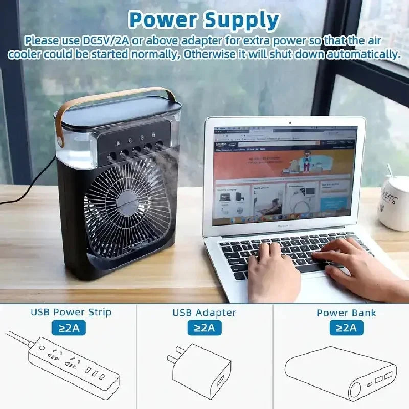Ventilador portátil 3 en 1, aire acondicionado, pequeño enfriador de aire para el hogar, luces LED nocturnas, humidificador, ajuste de aire, ventiladores para el hogar, envío directo