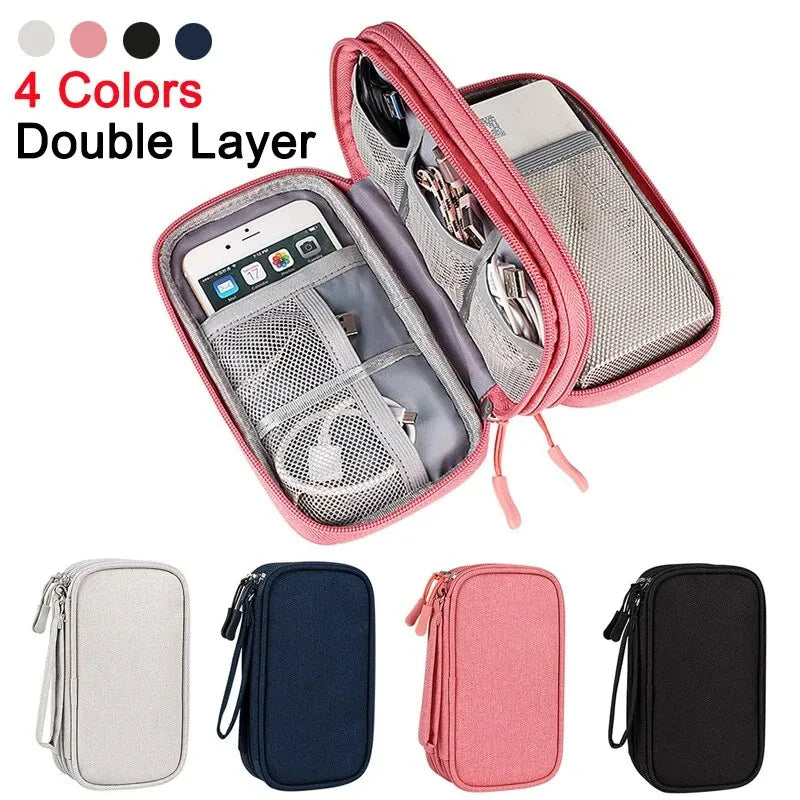 Bolsa organizadora portátil para almacenamiento de productos digitales de viaje, bolsa multicapa para cables de auriculares, bolsa para cargar cables de datos USB