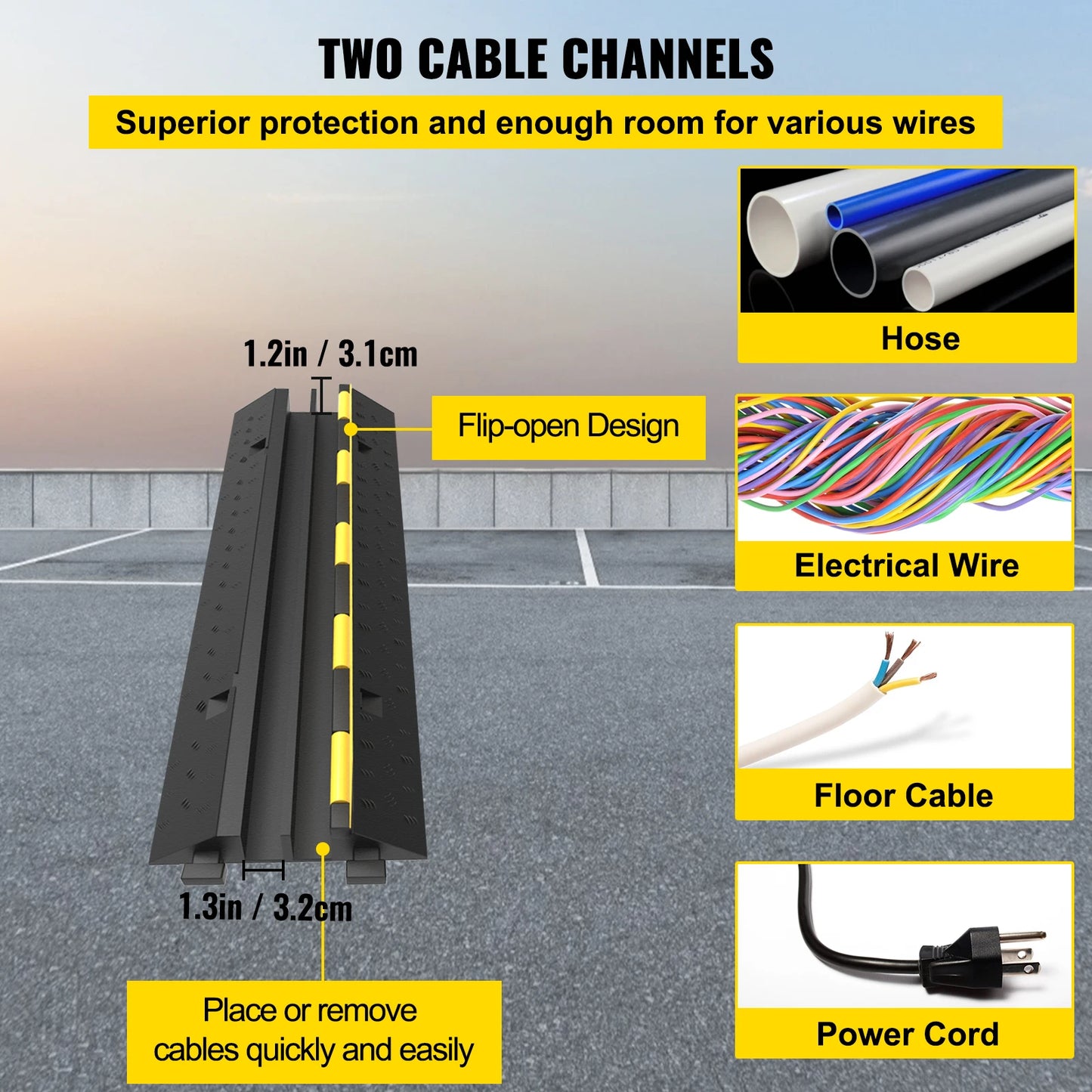 Rampa protectora de cable VEVOR (4 unidades, 2 canales, reductor de velocidad de goma, modular, capacidad de carga de 11 000 lb)
