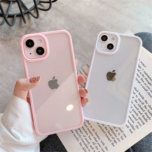Funda de teléfono color caramelo para iPhone 14, 11, 12, 13 Pro Max, X, XR, XS, 7, 8 SE, transparente, a prueba de golpes, de silicona, protección trasera transparente