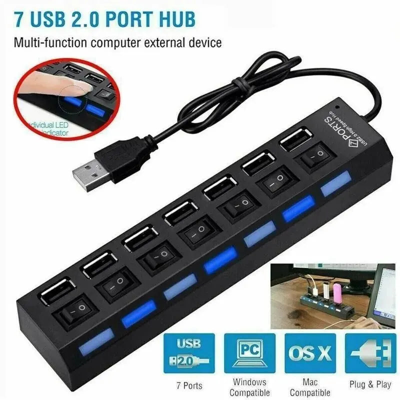 USB HUB USB Switch Hub 2.0 Adapter High Speed Multi 7 Ports Hub USB On Off Portable Splitter For Computer Laptop