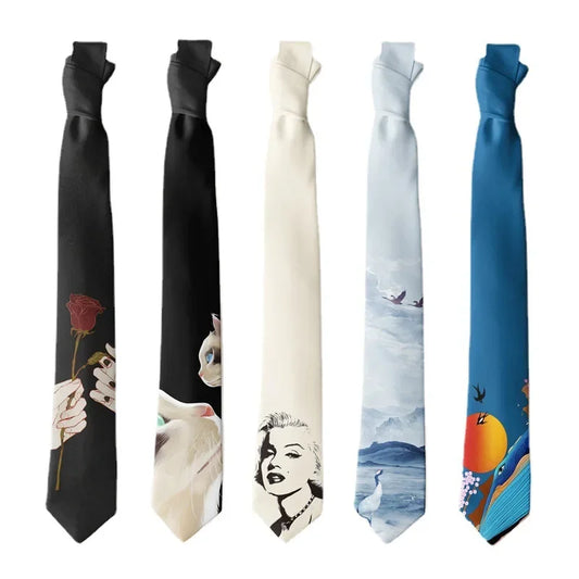 Corbata estampada creativa de diseñador para hombre y mujer, estilo casual, para Instagram, para el día a día, divertida, con diseño de animal, rosa y tigre, color negro.
