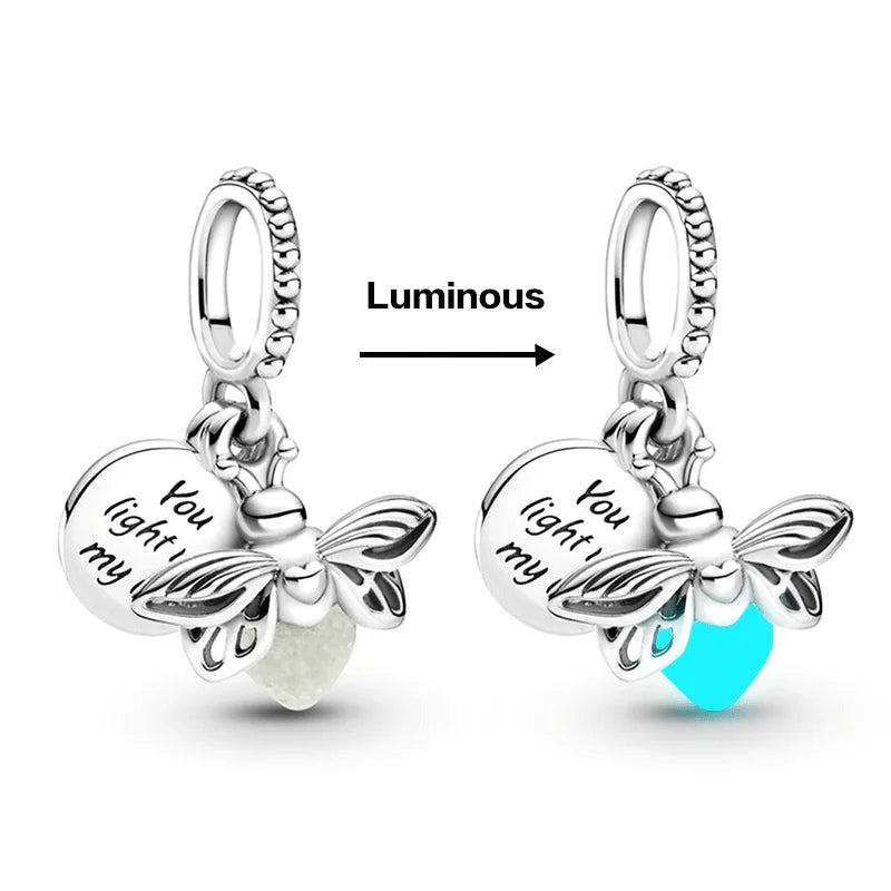 Hot Sale Night Glow Firefly Charm Beads For Pandora 925 Original Bracelet Women 925 Silver Pendant Bead DIY Jewelry Gift