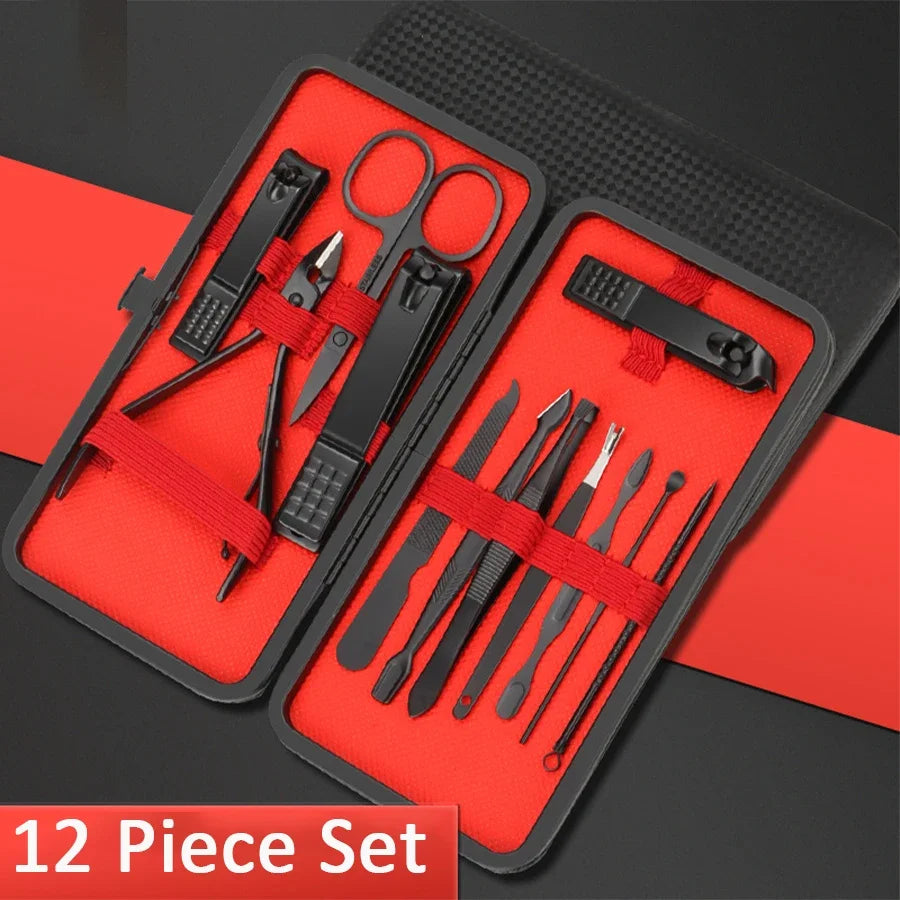 Ouriner 7/12/18/20/24PCS Set Professional Manicure Set Stainless Steel Fingernail Toenail Clippers Set with Leather Portable