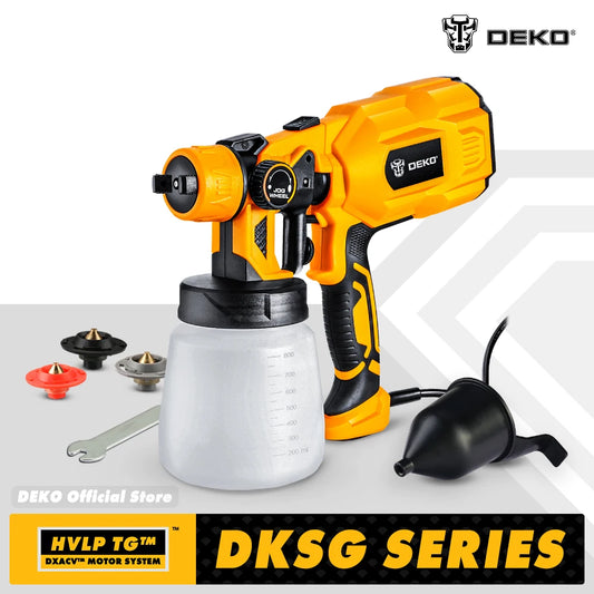 Pistola pulverizadora DEKO serie DKSG HVLP para pintar, aerógrafo eléctrico de alta presión, herramientas de batería CA/CC, pulverizador inalámbrico para pintar fácilmente