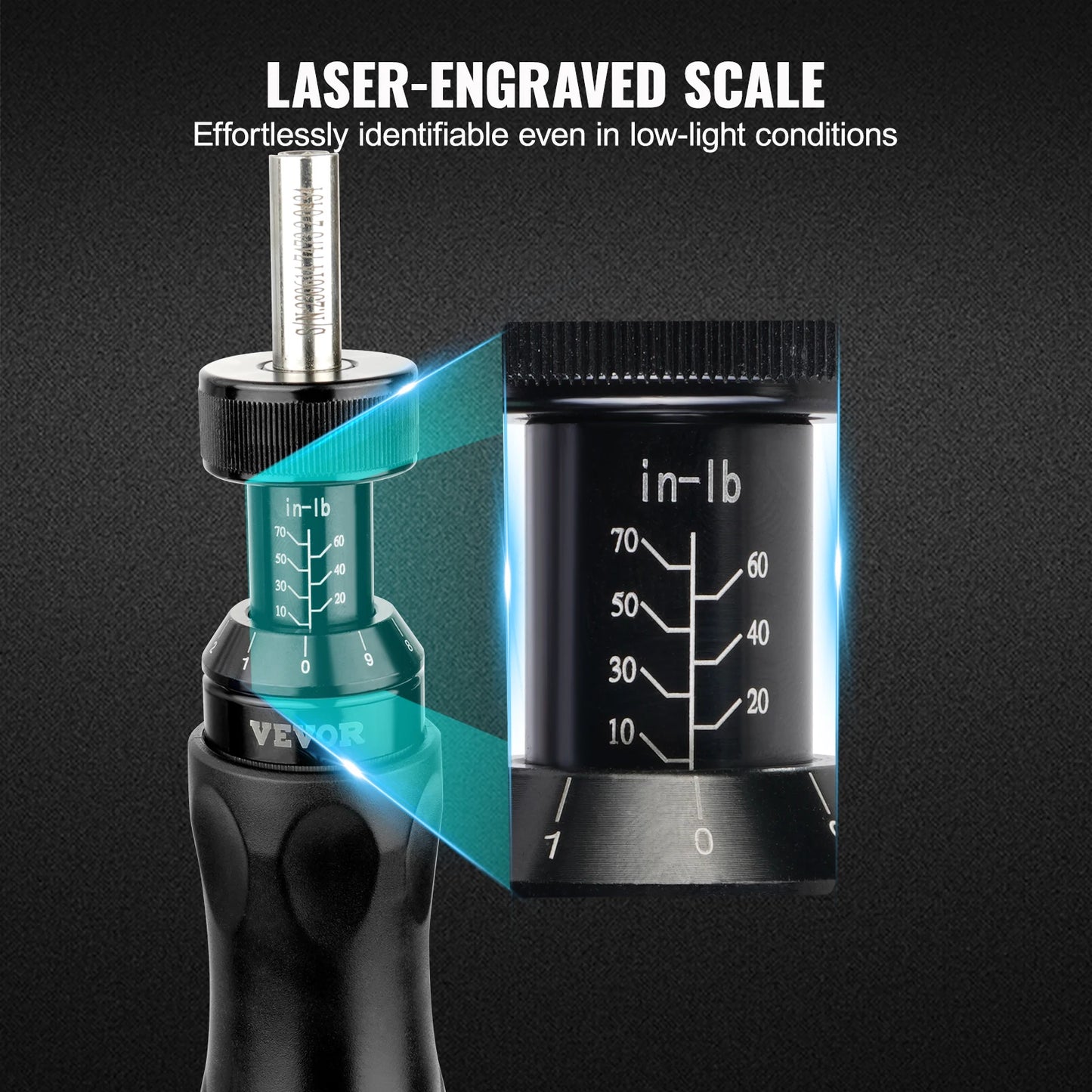 Destornillador dinamométrico VEVOR de 1/4", llave dinamométrica para electricistas, con escala de 10 a 70 in/lb.