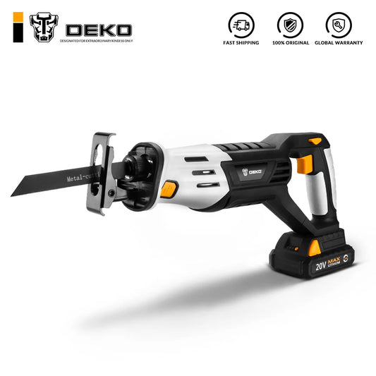 Sierra recíproca inalámbrica DEKO de 20 V con velocidad ajustable, batería y 4 hojas. Herramientas eléctricas.