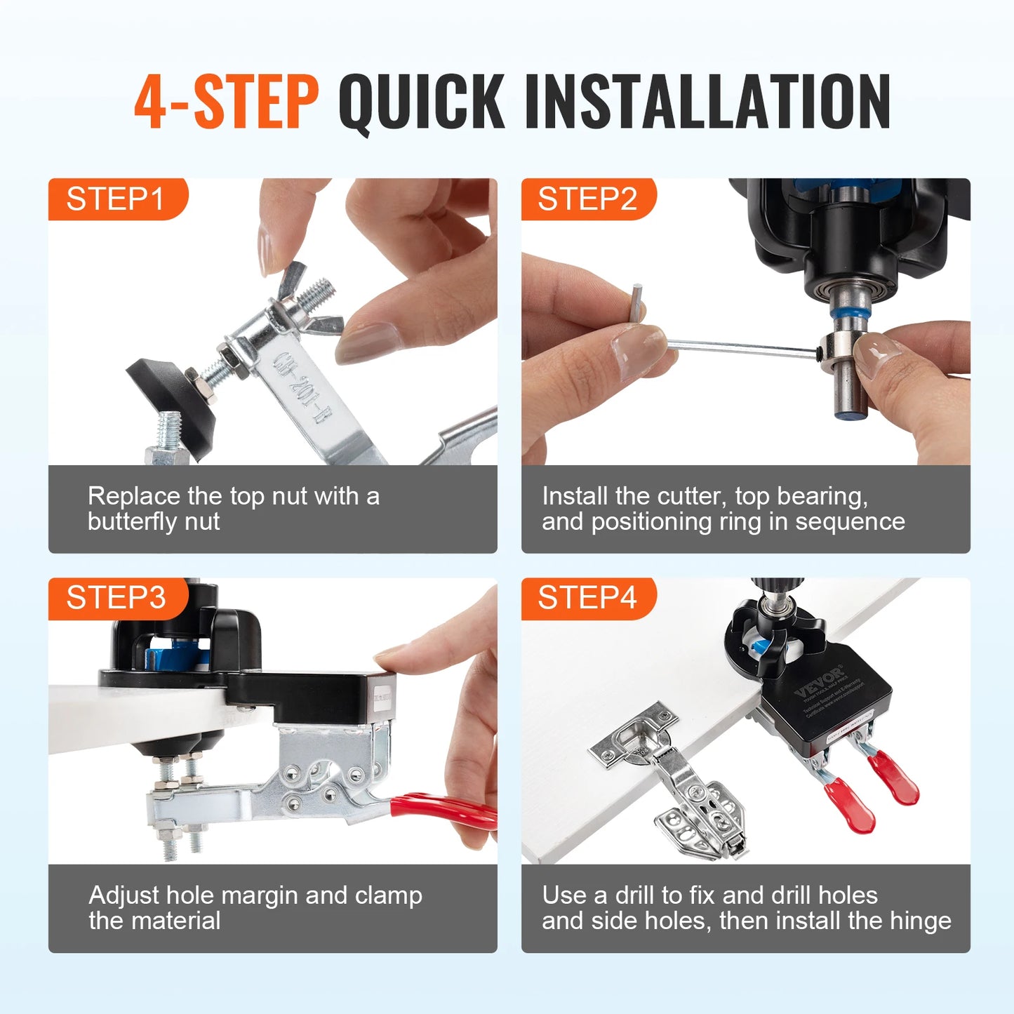 VEVOR 35 mm Concealed Door Hinge Jig Aluminum Alloy Cabinet Hinge Jig Accurate Locking Dual Clamp Fixation Hinge Drill Jig