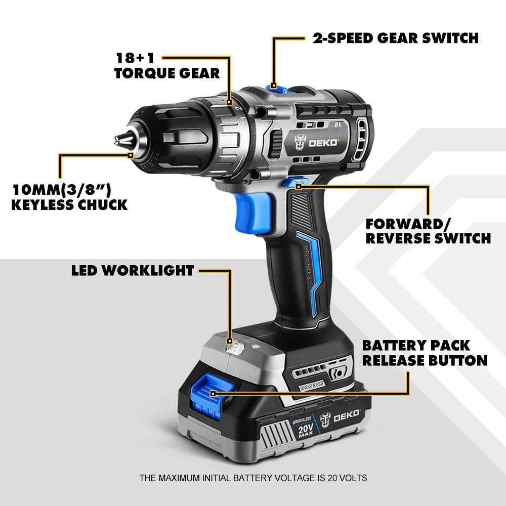 DEKO - Minidestornillador eléctrico inalámbrico de 20 V con llave de impacto de 350 Nm para bricolaje en casa.