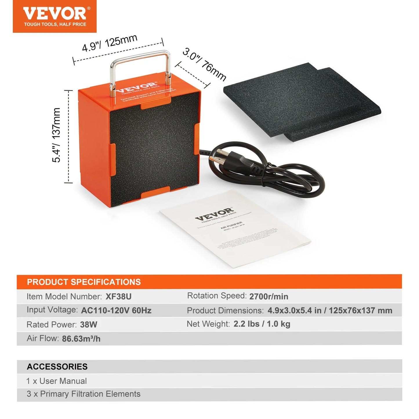 VEVOR Fume Extractor 38W Desktop Portable Solder Smoke Extractor Strong Suction Smoke Absorber Remover for Repair Welding Tool