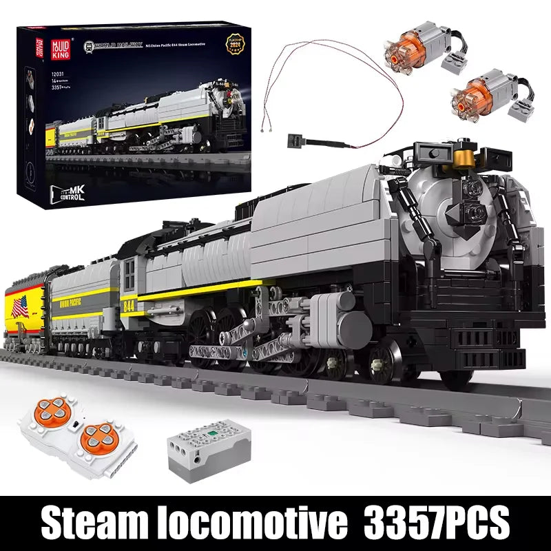 Mould King 12031 Technical Car Building Block Remote Control Union Pacific 844 Steam Locomotive Model Assembly Train Brick Toys