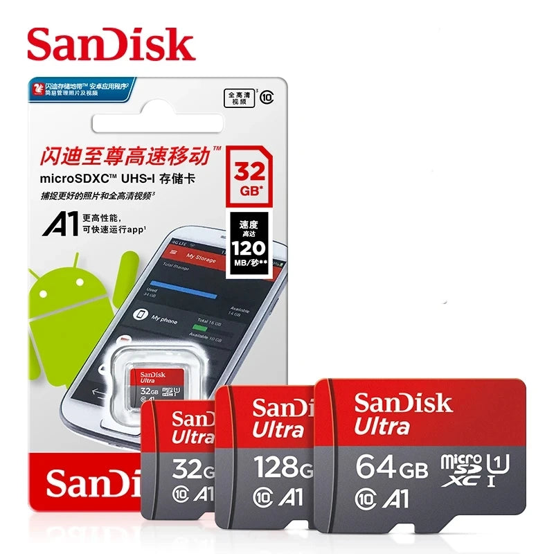 Tarjeta de memoria micro SD Sandisk Ultra Micro TF de 32 GB, 64 GB, 128 GB y 256 GB de alta velocidad C10. Tarjeta de memoria flash SD/TF miniSD para teléfono.