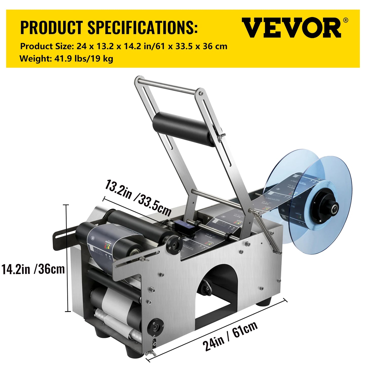 VEVOR MT-50 Semi-Automatic Bottle Labeling Machine Electrical Adhensive Printer With Round for PET Plastic Glass Metal Bottle