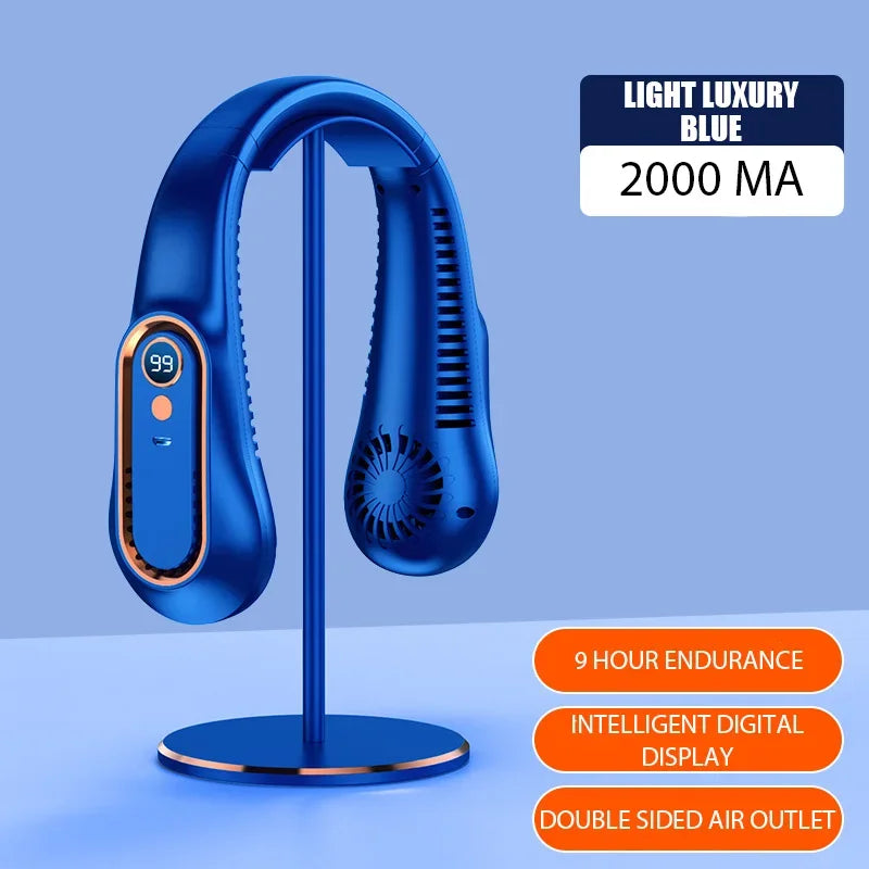 Neck Bladeless Fan Mini Ultra Long Life Portable Lazy Silent Fan Usb Charging Student Sports Office Digital Display Power 5 Gear