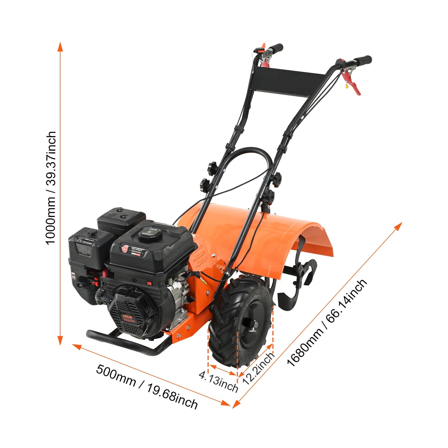 VEVOR Tiller Cultivator Gas Powered 38CC Garden 4 Steel Adjustable Front Tines For Lawn Garden and Field Soil Cultivation