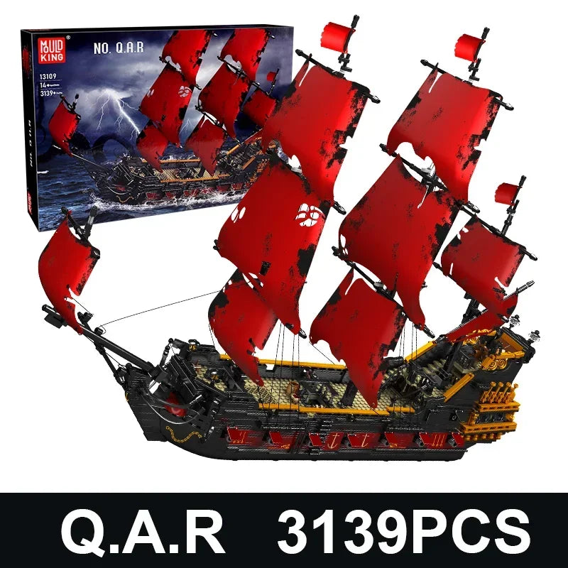 MOULD KING 13138 Pirate Ship Building Blocks Flying Dutchmans Boat Construction Kit for Adults Kids Bricks Toys Christmas Gifts