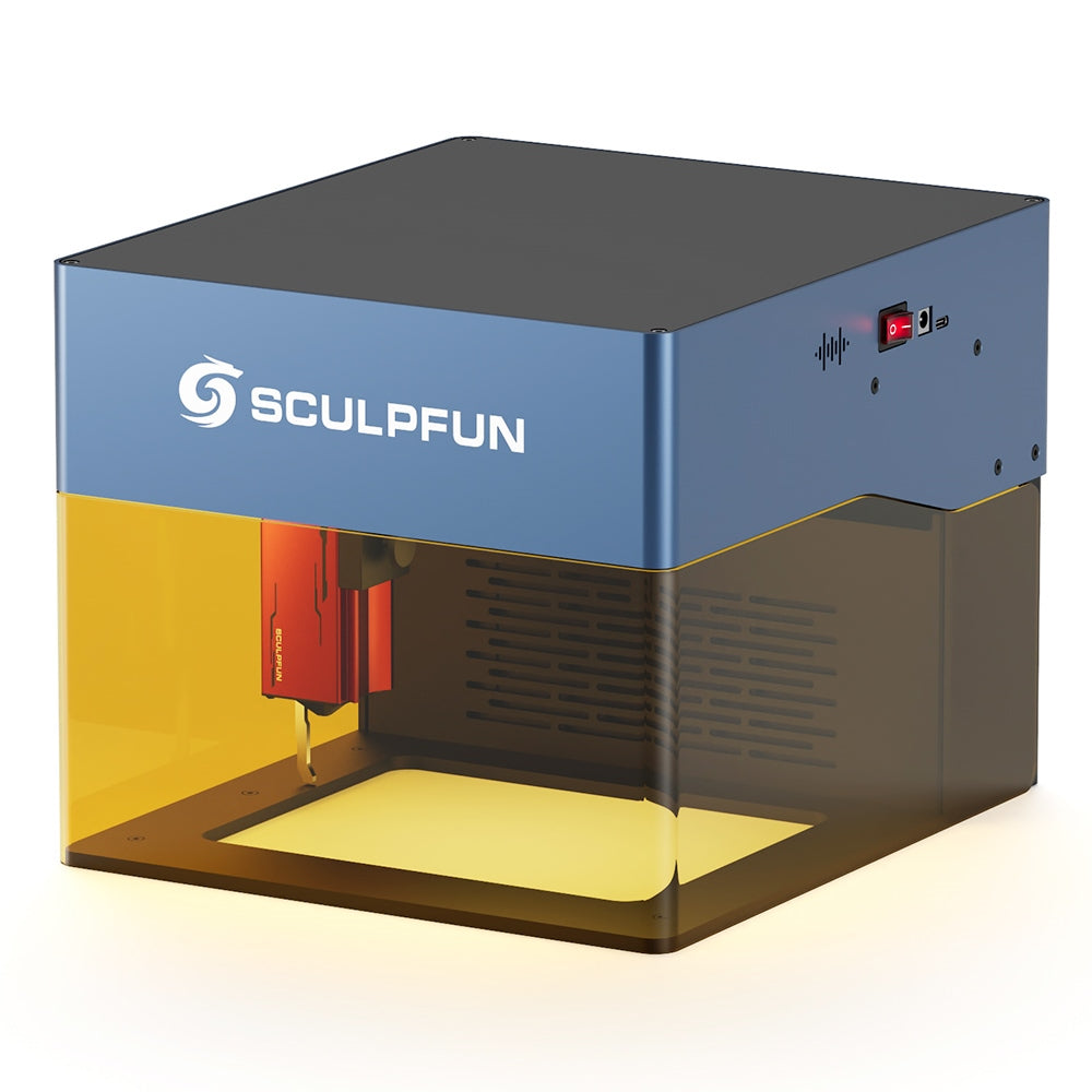 SCULPFUN iCube Pro Max 10W Laser Engraver, 0.08mm Laser Spot, 10000mm/min Engraving Speed, 32-bit Motherboard, Replaceable Lens, Smoke Filter, Temperature Alarm, App Connection, 120x120mm