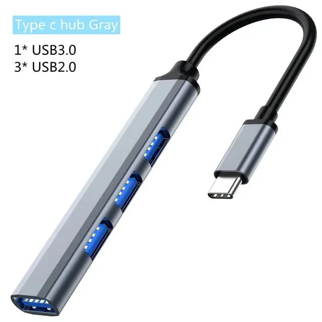 Extensor multifunción de un solo arrastre, concentrador de aleación de aluminio para portátil, divisor USB 3.0 tipo C, multiinterfaz para TV y teléfono móvil.