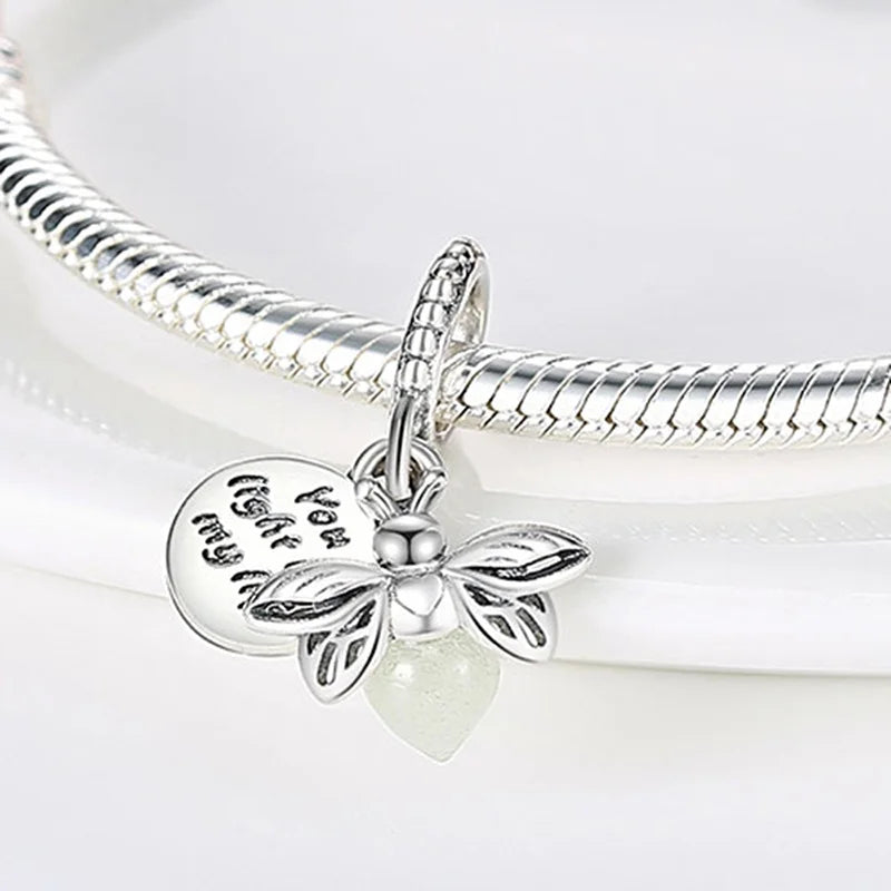 Hot Sale Night Glow Firefly Charm Beads For Pandora 925 Original Bracelet Women 925 Silver Pendant Bead DIY Jewelry Gift