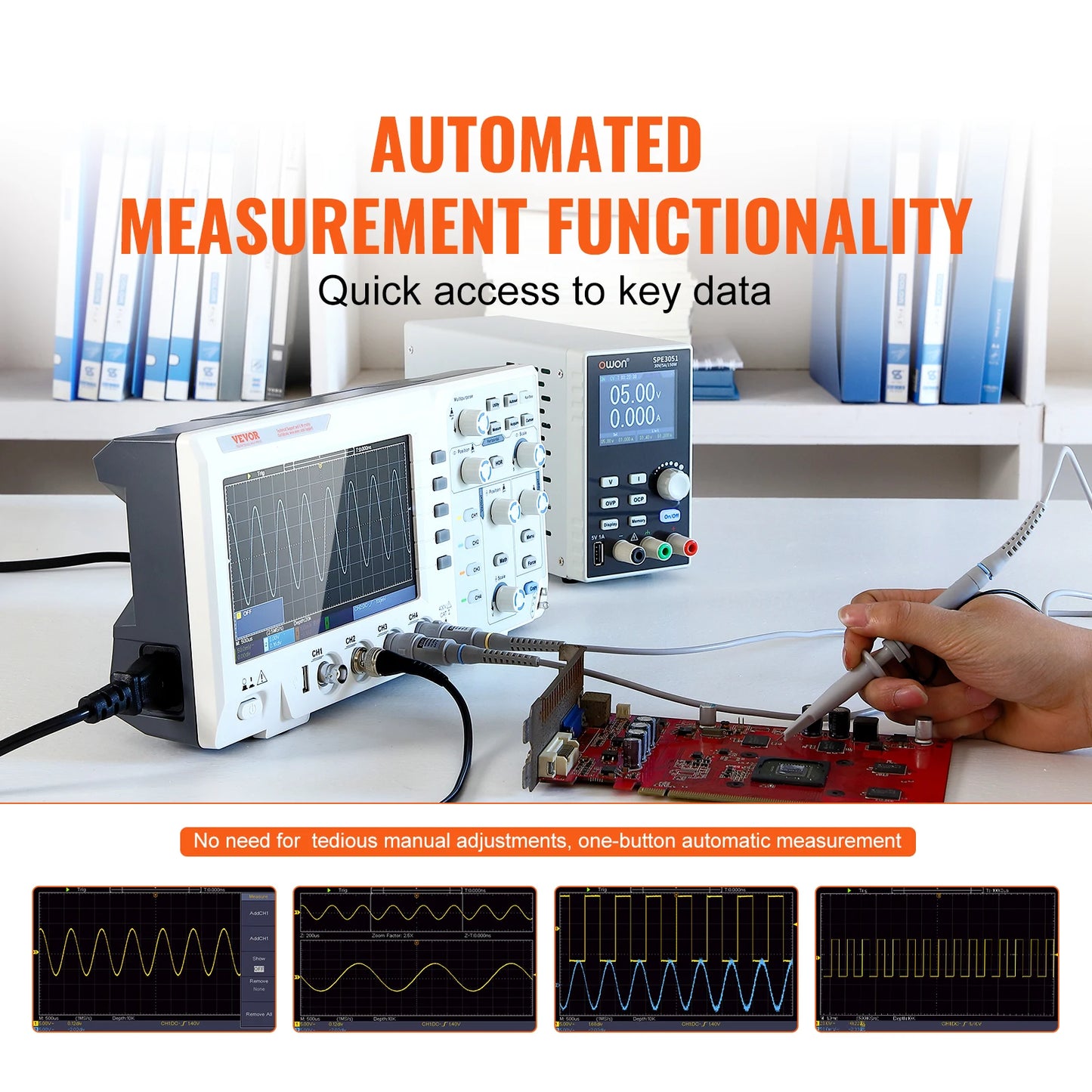 Osciloscopio digital de escritorio VEVOR de 2/4 canales, 1GS/S, 100 MHz, 30 funciones de medición automática para pruebas de circuitos electrónicos