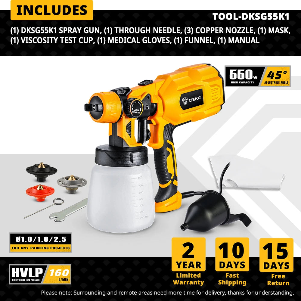 DEKO DKSG Series HVLP Spray Gun Painting Electric High Pressure Airbrush Tools Battery AC/DC Cordless Sprayer for Easy Paint