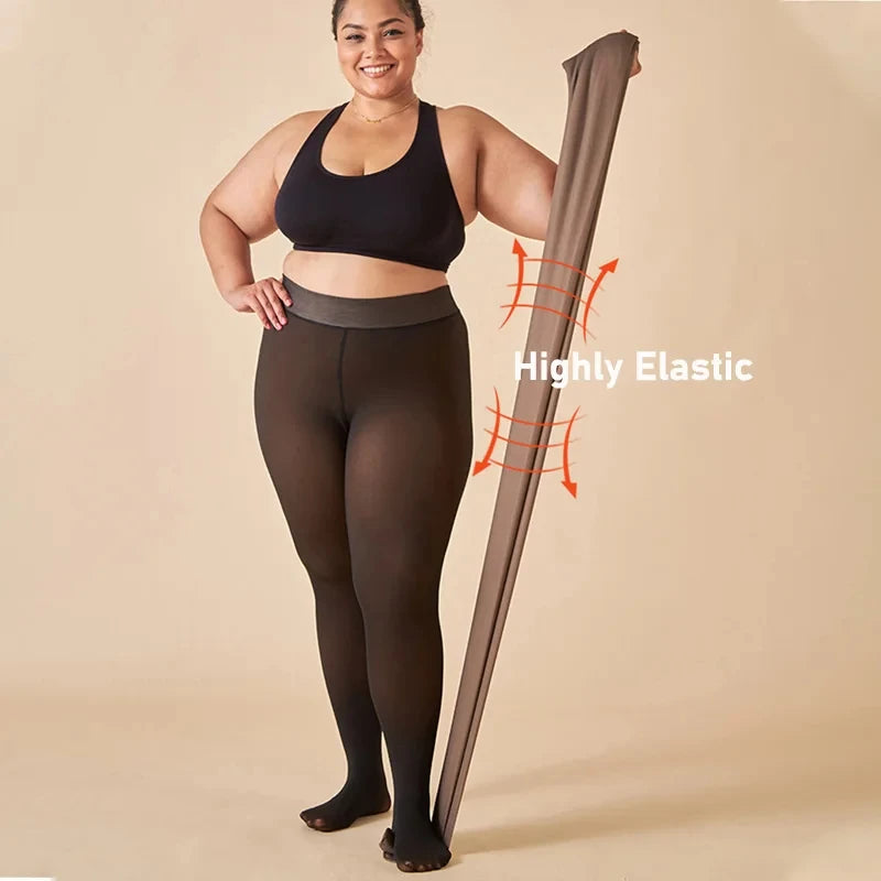 Medias térmicas de invierno para mujer, cálidas, de forro polar, elásticas, translúcidas, ajustadas, de terciopelo, gruesas, sexys, de cintura alta.