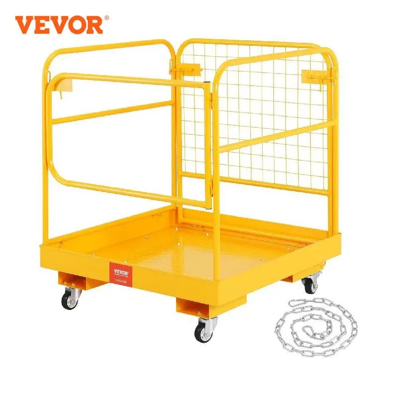Plataforma de seguridad plegable VEVOR con jaula de seguridad para montacargas de 1200 lb con ruedas giratorias bloqueables para 1 o 2 adultos para trabajos aéreos