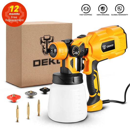 Pistola pulverizadora DEKO DKSG55K1 con enchufe UE/EE. UU., 220 V/110 V, 550 W, pulverizador de pintura eléctrico doméstico de alta potencia, 3 boquillas, pulverización fácil para bricolaje en casa.