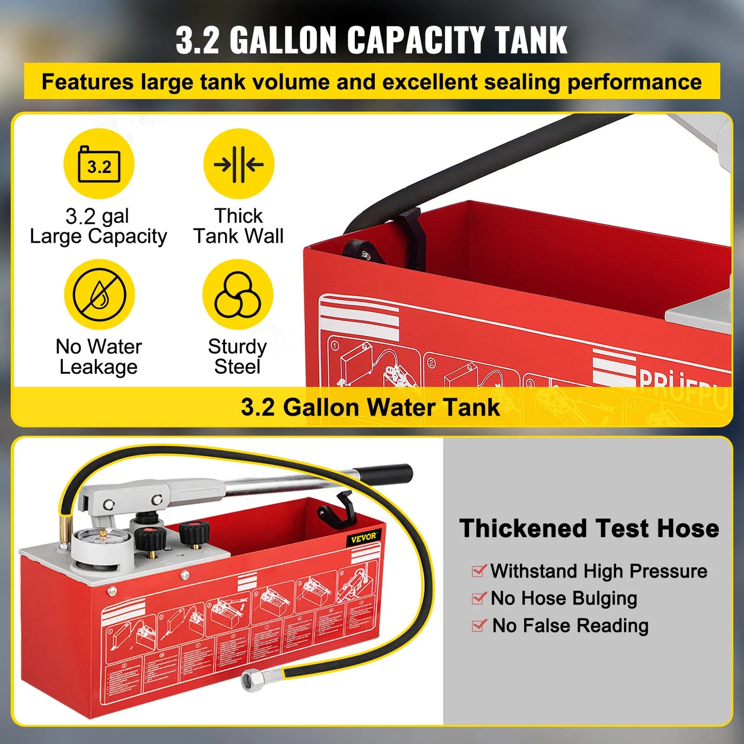 VEVOR Hydrostatic Pressure Test Pump 60 bar/860 psi 3.2 Gallon Tank Hydraulic Manual Water Pressure Tester Kit Pressure Test