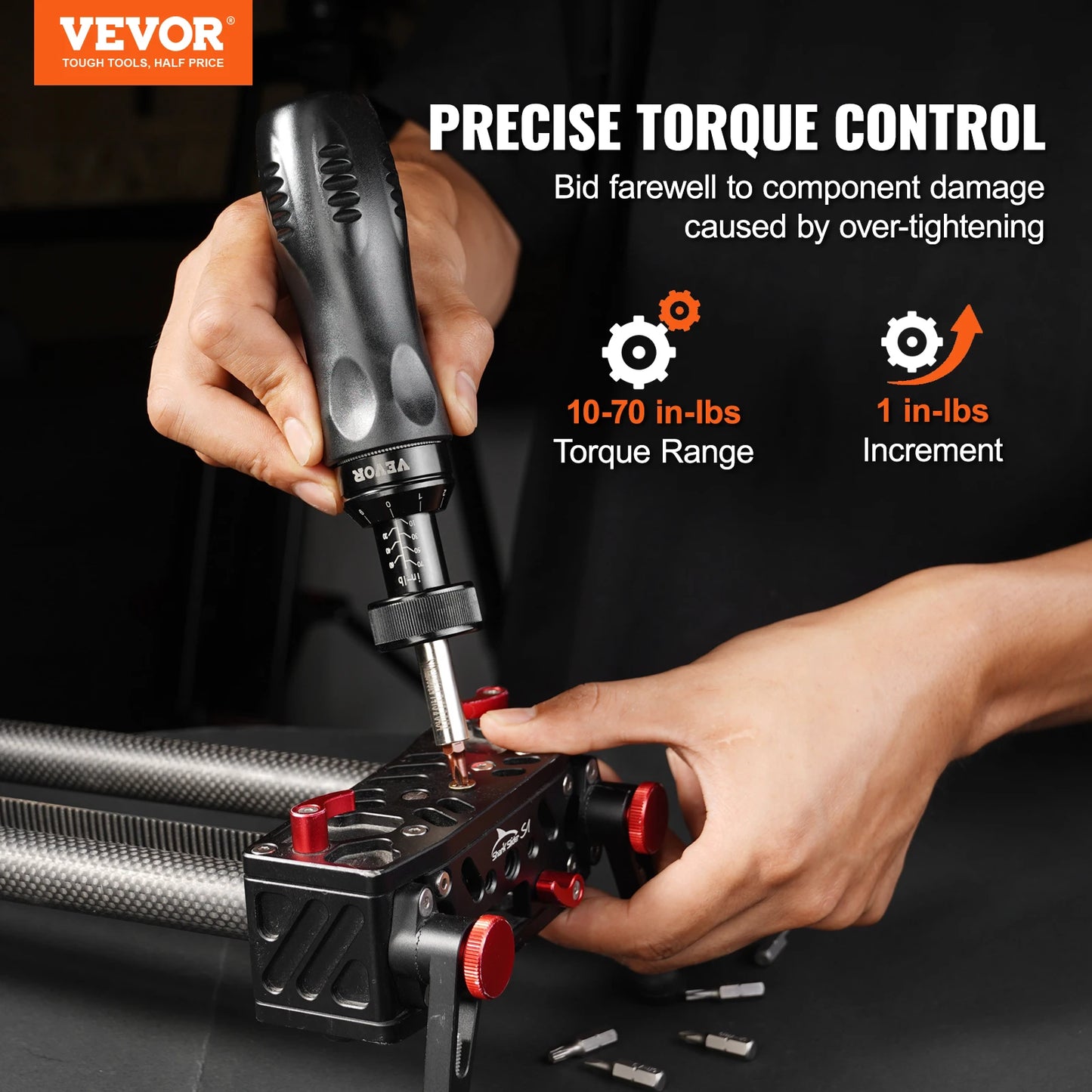 Destornillador dinamométrico VEVOR de 1/4", llave dinamométrica para electricistas, con escala de 10 a 70 in/lb.