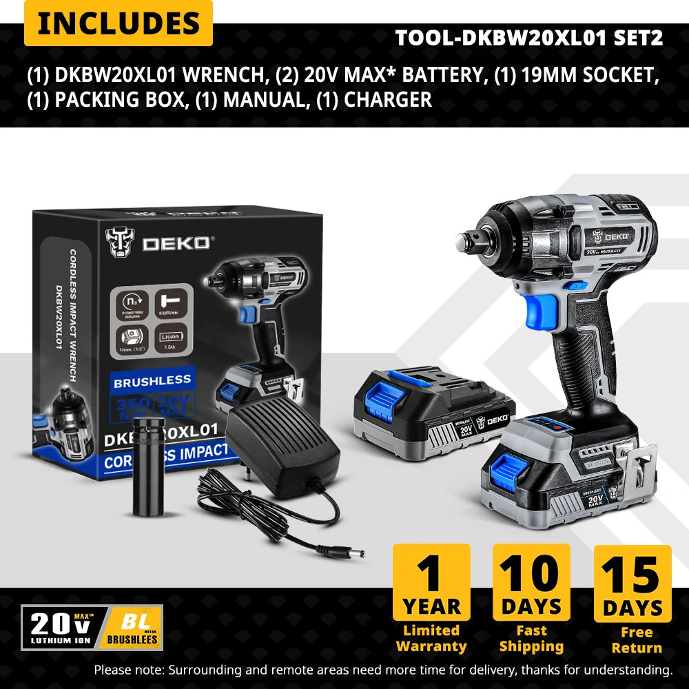 DEKO - Minidestornillador eléctrico inalámbrico de 20 V con llave de impacto de 350 Nm para bricolaje en casa.