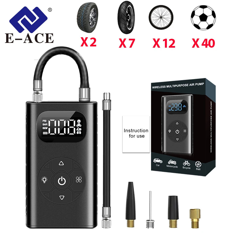 E-ACE 6000mAh 150 PSI Wireless Air Pump ABS Mini pump Rechargeable Portable Inflator USB Car Accessories