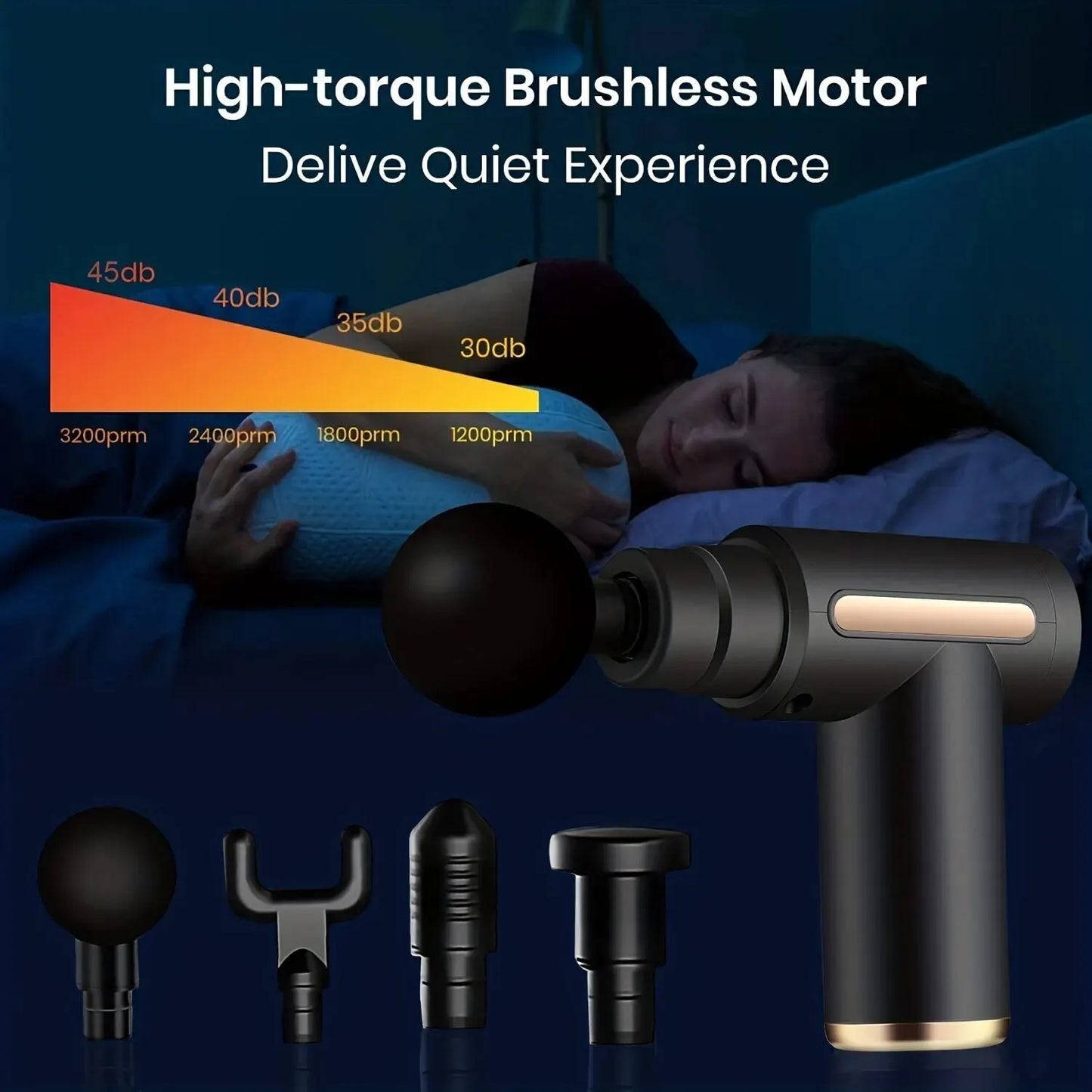 Pistola de masaje facial portátil, masajeador de percusión eléctrico, relajación corporal con pantalla táctil LED y 4 cabezales reemplazables.