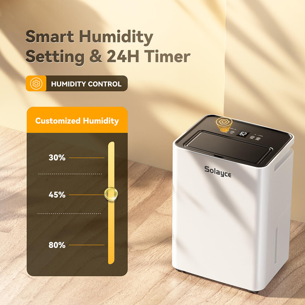 Solayce PD16R-02EE Dehumidifier 16L/24h, 3.2L Large Water Tank, Digital Humidity Display, Coverage Area 50㎡(538 sq. ft), 24H Timer, Ideal for Laundry Drying, Bedroom, Basement, Garage & Kitchen