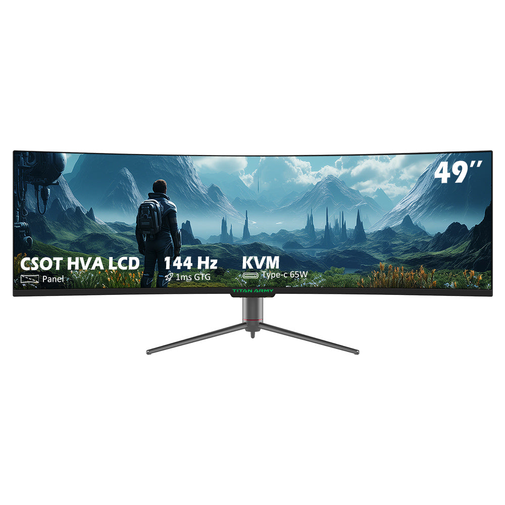 TITAN ARMY C49SHC 49-inch Gaming Monitor, 3840*1080 CSOT HVA Panel, 32:9 Oversized Curved Screen, 144Hz High Refresh Rate, Smart PIP/PBP Split Screen, Adaptive-Sync, 1*HDMI 2.0 1*DP 1.4 1*Full-Feature USB-C 1*USB-B 2*USB-A, 65W Reverse Charging