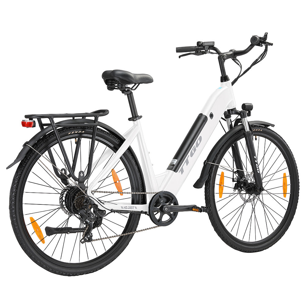 TTGO HZ-28ST Electric Bike, 250W Motor, 36V 20Ah Battery, 700C*45C Tire, 25km/h Max Speed, 100km Max Range, Disc Brake, Shimano 7 Speed, LCD Display - White
