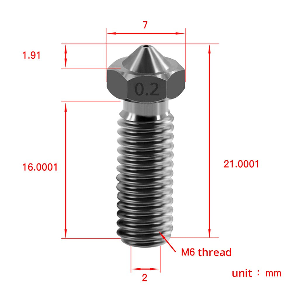 TWO TREES 0.2mm Hardened Steel Volcano Nozzle with M6 Thread