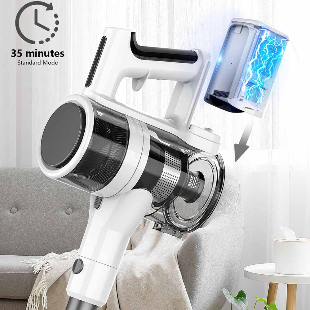 Teendow P11 Pro Cordless Vacuum Cleaner, 126,000Pa Powerful Suction, 30min Runtime, 2200mAh Battery, 450ML Dust Capacity, Quiet Operation ≤75dB, Ideal for Pet Hair & Home Cleaning, White