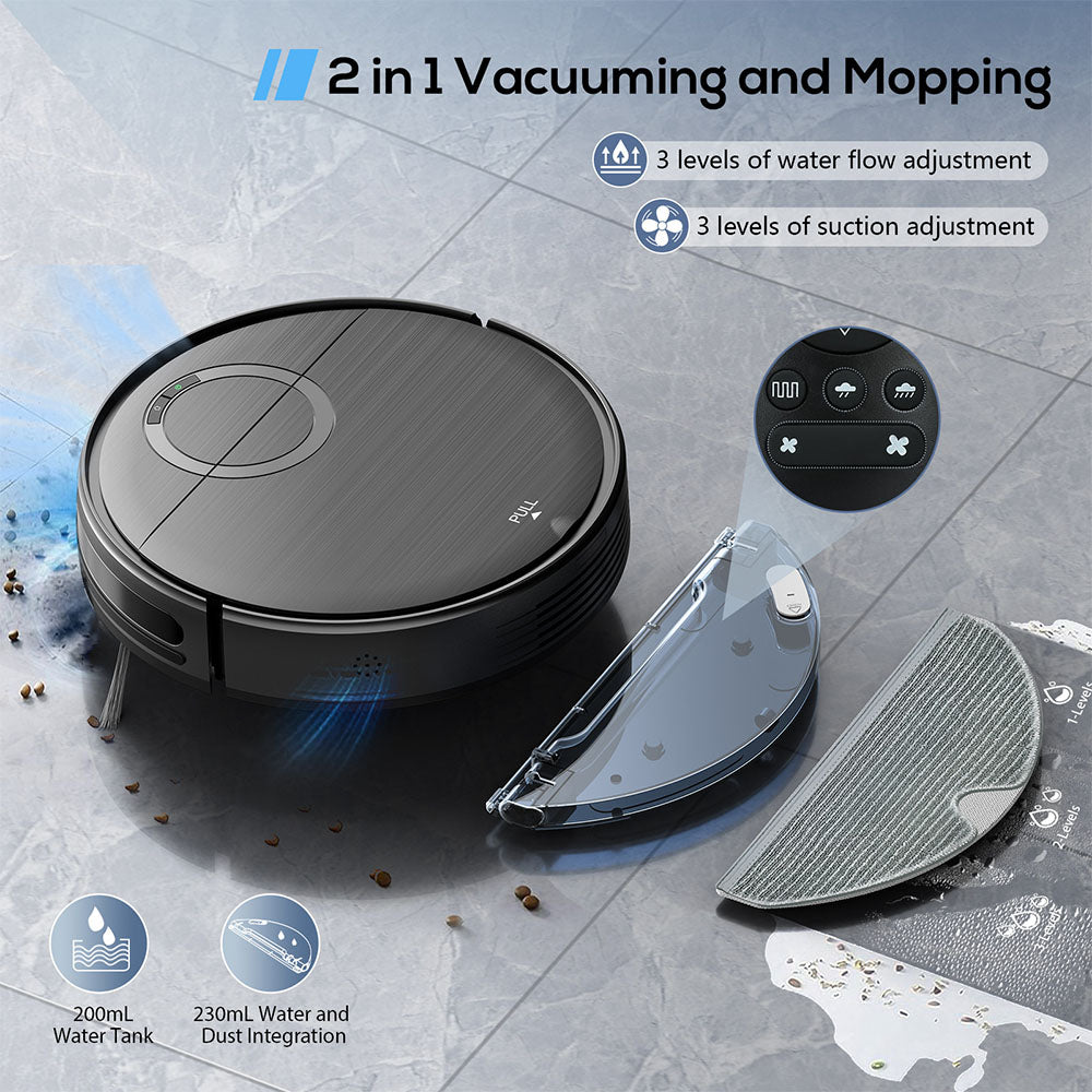 Teendow T7S Robot Vacuum Cleaner and Mop, 2000Pa Powerful Suction, 230ml Water Tank, Smart App & Voice Control, 100min Runtime, Self-Charging, 4 Cleaning Modes, Obstacle Avoidance, Ideal for Pet Owners
