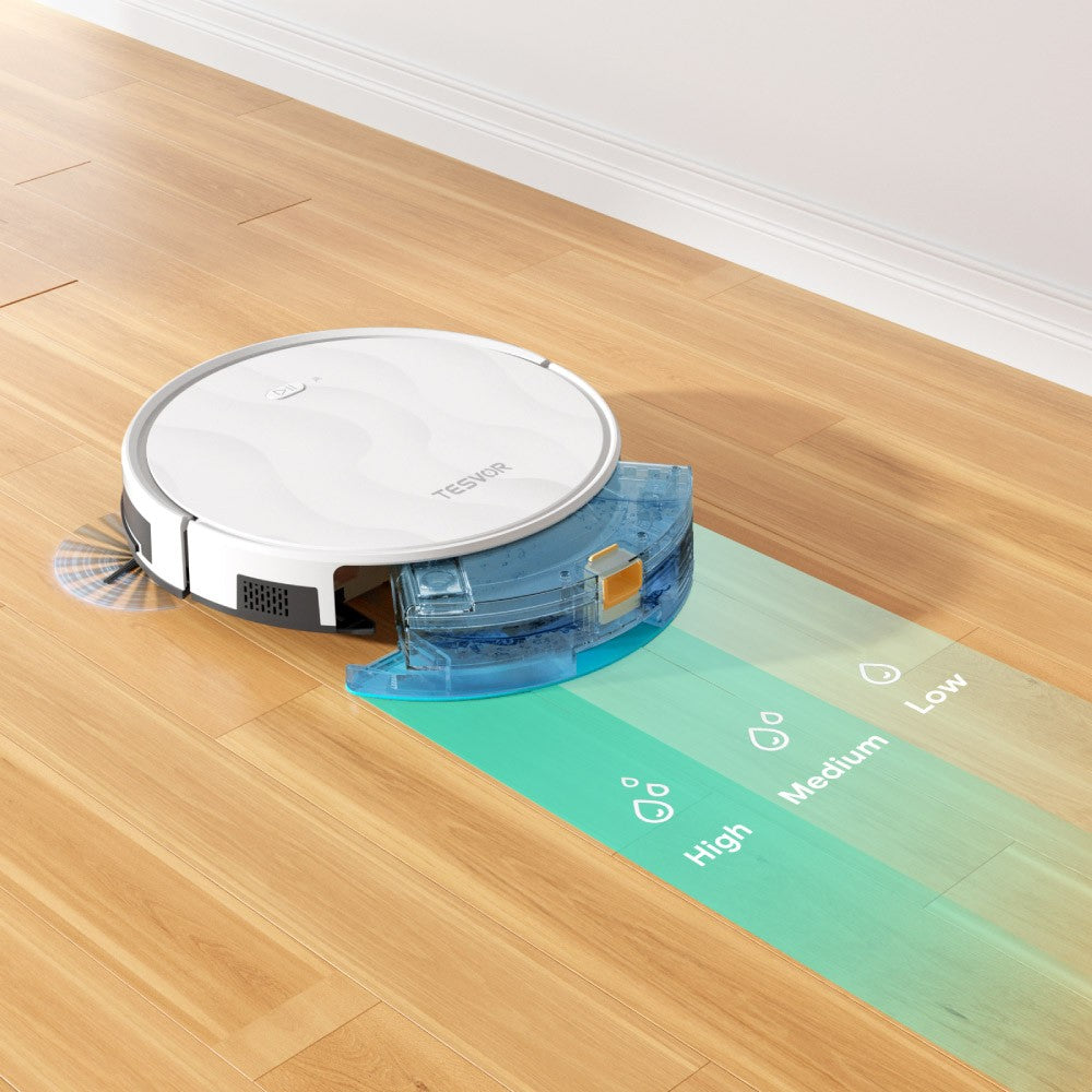 Tesvor M2 Robot Vacuum Cleaner with Mop Function, 6000Pa Suction, Gyroscope Navigation, 600ml Dustbin, 150Mins Runtime, 120sqm Max Vacuuming Area, App Control / Remote Control - White