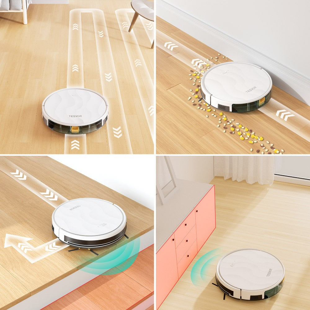 Tesvor M2 Robot Vacuum Cleaner with Mop Function, 6000Pa Suction, Gyroscope Navigation, 600ml Dustbin, 150Mins Runtime, 120sqm Max Vacuuming Area, App Control / Remote Control - White