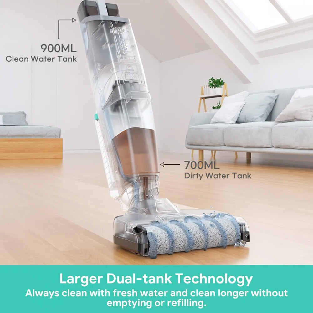 Tesvor R5 Cordless Wet Dry Vacuum Cleaner, 13000Pa Suction, Self-Cleaning, 900ml Water Tank, Smart Dirt Sensor, 45min Max Runtime, 3800mAh Battery, Voice Control, LED Display