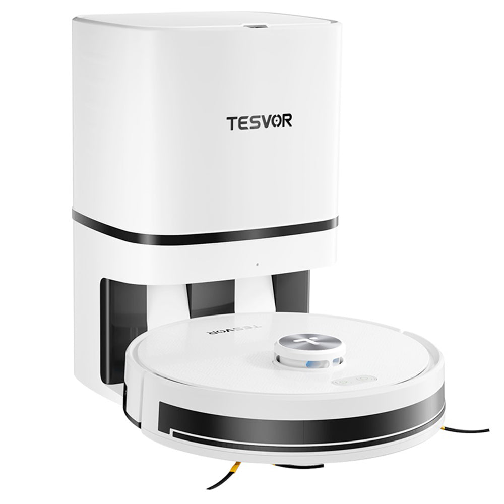 Tesvor S7 Pro AES Robot Vacuum Cleaner with Automatic Empty Station, Mopping Function, 6000Pa Suction, Laser Navigation, 600ml Dustbin, 2.8L Dust Bag, 180Mins Runtime, App Control / Remote Control - White
