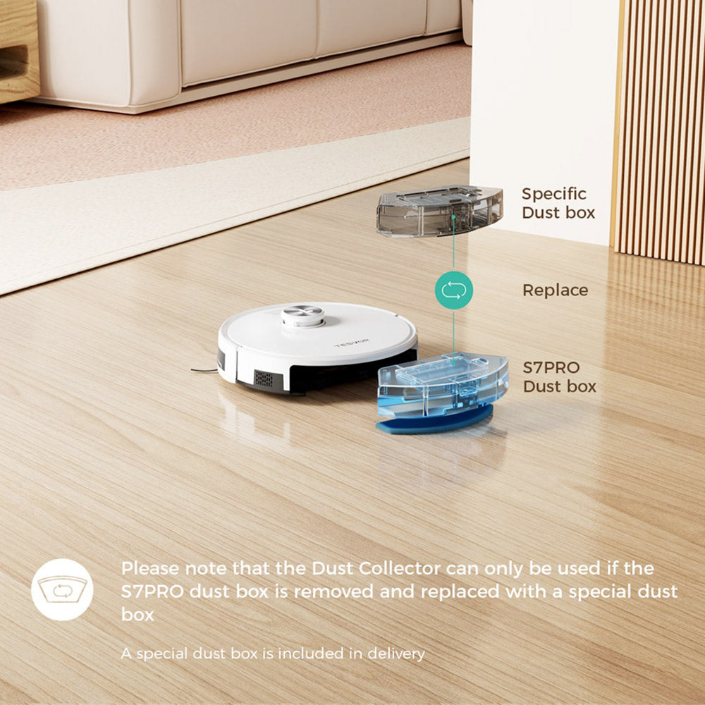 Tesvor S7 Pro AES Robot Vacuum Cleaner with Automatic Empty Station, Mopping Function, 6000Pa Suction, Laser Navigation, 600ml Dustbin, 2.8L Dust Bag, 180Mins Runtime, App Control / Remote Control - White