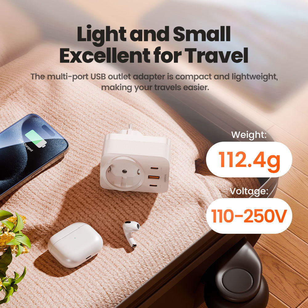 Toocki TCT30-X0Z8 PD30W Outlet Extender, Triple Port Fast Charging, 3680W AC Outlet, GaN Technology, Black