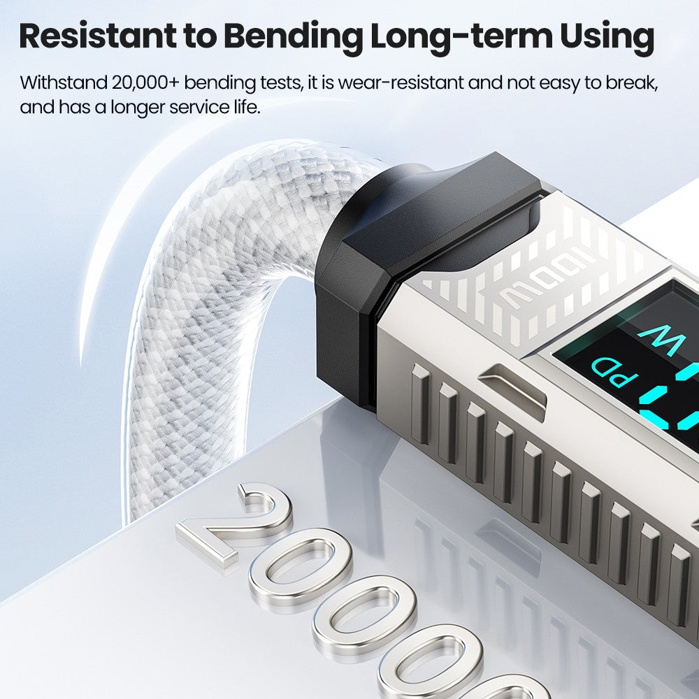 Toocki TXCTT1-ZFZA01 100W Fast Charging Cable, LED Display, Braided Zinc Alloy, 480Mbps Data Transfer, White - 1m