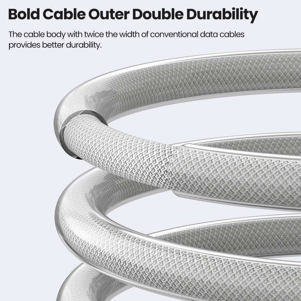 Toocki TXCTT1-ZFZA01 100W Fast Charging Cable, LED Display, Braided Zinc Alloy, 480Mbps Data Transfer, White - 1m
