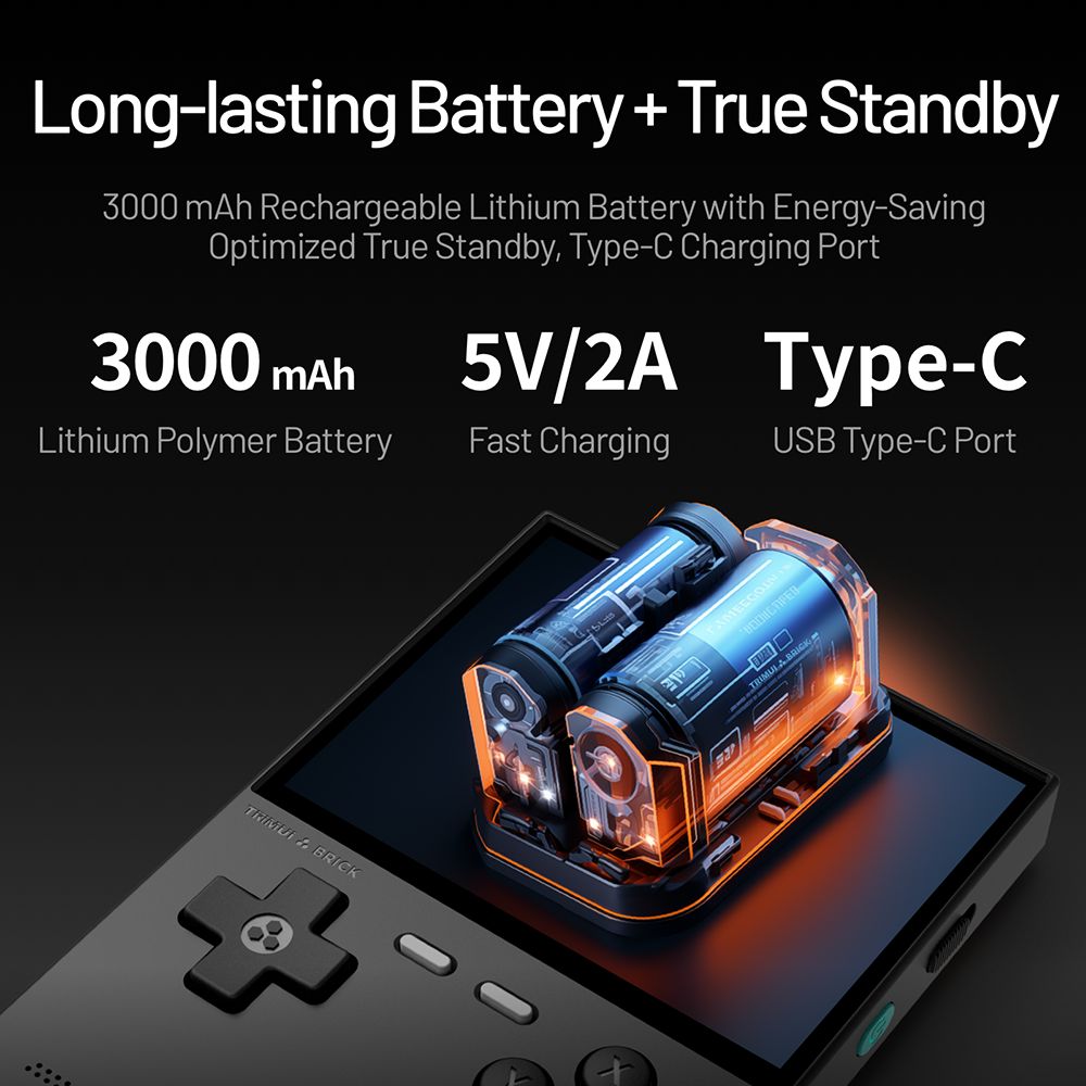Trimui Brick Handheld Game Console, 256GB TF Card, 3.2-inch 1024*768 IPS Screen, 8GB eMMC Storage, 5 Hours Battery Life, Type-C Fast Charging - Black