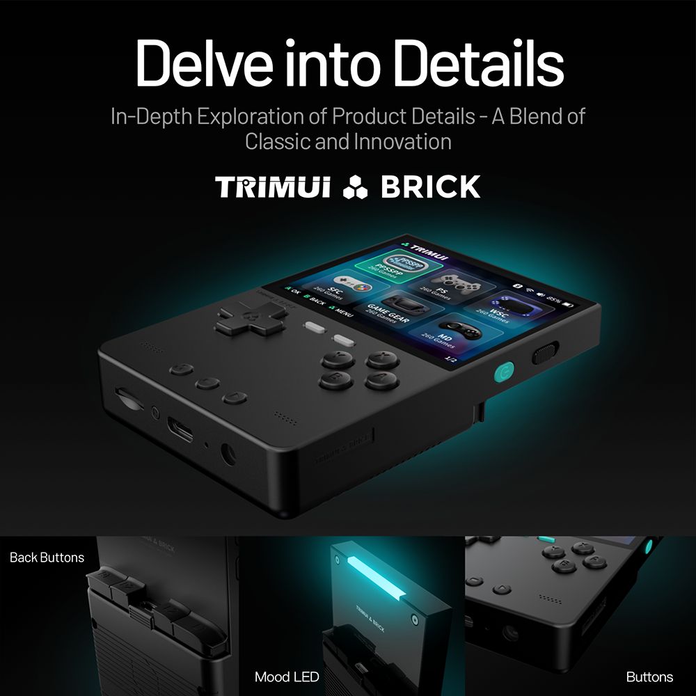 Trimui Brick Handheld Game Console, 256GB TF Card, 3.2-inch 1024*768 IPS Screen, 8GB eMMC Storage, 5 Hours Battery Life, Type-C Fast Charging - Black
